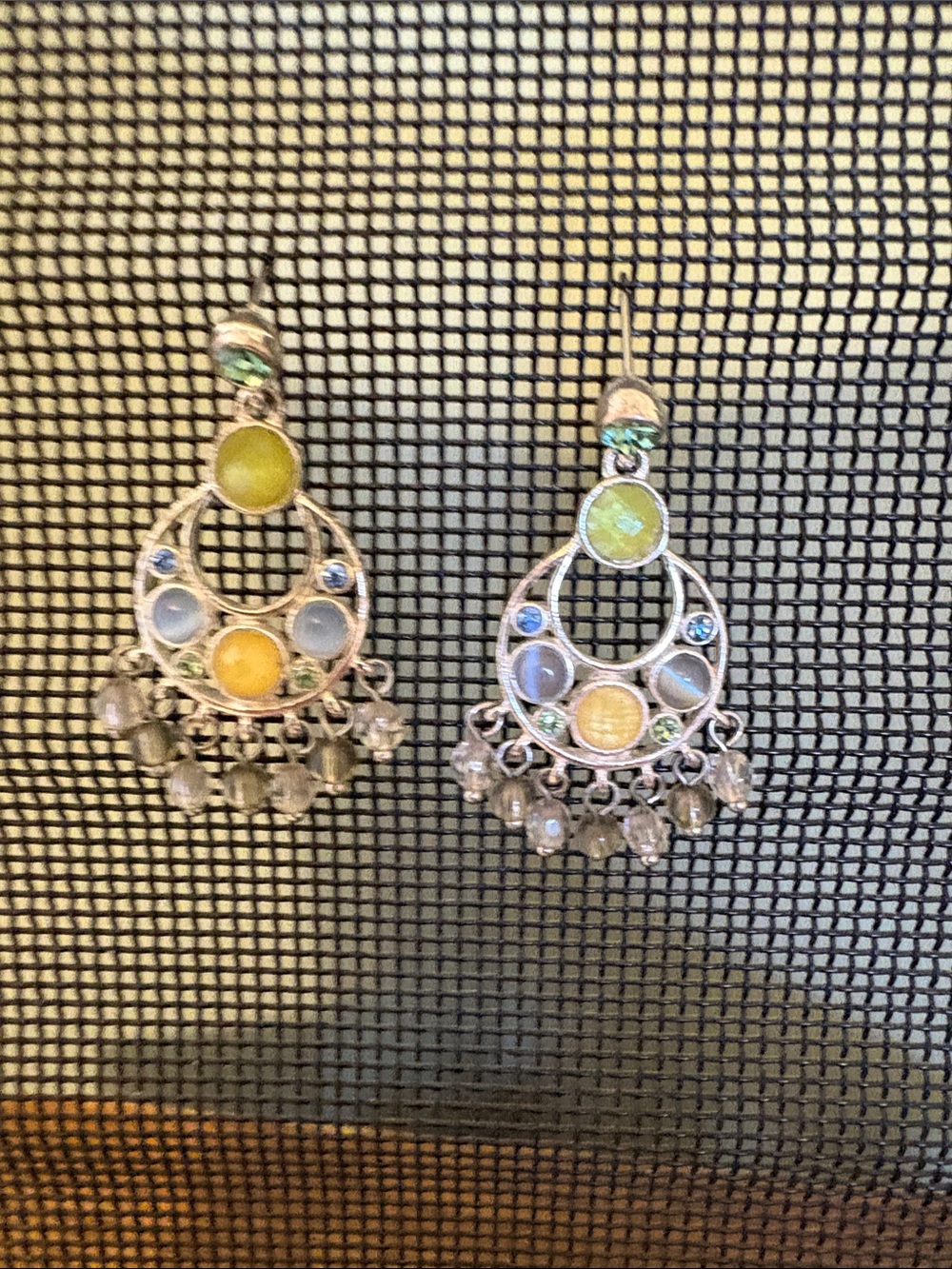 Bohemian Silver w/ Yellow, Green & Blue stones Dangle Earrings - Women's Jewelry